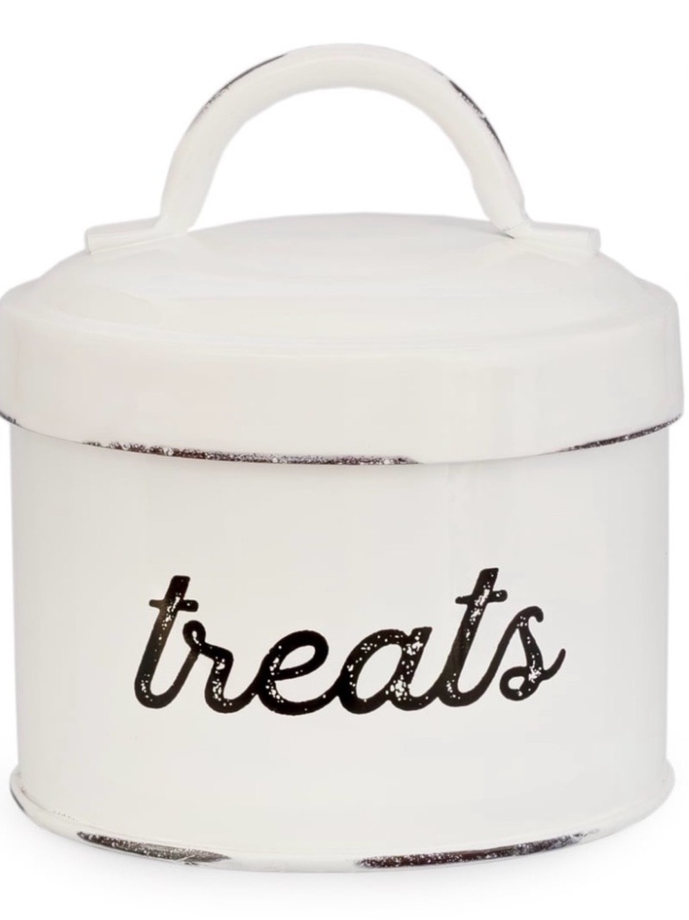AuldHome Design Enamelware Cat Treat Container Small White Rustic Pet Treats Jar - Picture 2 of 9